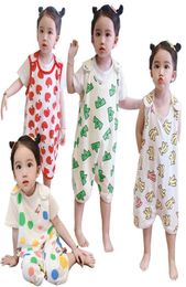 Enfant en bas âge Onesie pyjamas bébé fille sans manches coton vêtements de nuit enfant garçon 16T nuit d'été chaud ventre Homewear enfants combinaisons 22058532431