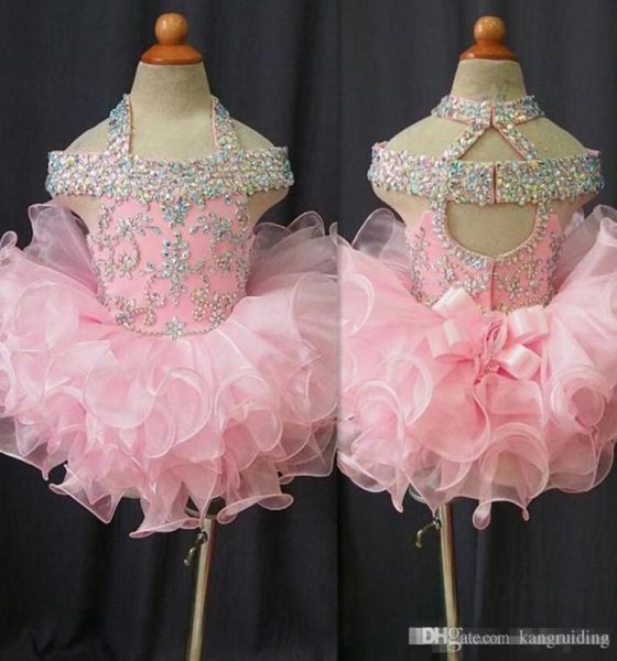 Vestidos para desfiles para niños pequeños Cupcake de organza rosa Vestidos de fiesta para niños Espalda abierta con cuentas de cristal y lazo Fiesta de cumpleaños formal para niñas pequeñas 2359284