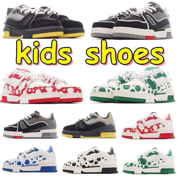 Chaussures pour tout-petits Baskets de créateurs pour enfants Virgil Kid Shoe Garçons Filles Causal Baskets Jeunes Cuir Lace Up Plate-forme Semelle Sneaker Jaune Noir Luxe Velours