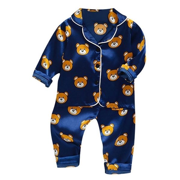 Toddler Silk Satin Pamas Pajamas Set Baby SleepingWear Pijama Suit Boys Girls Dorme Two Piece Kids Loungewear 220809