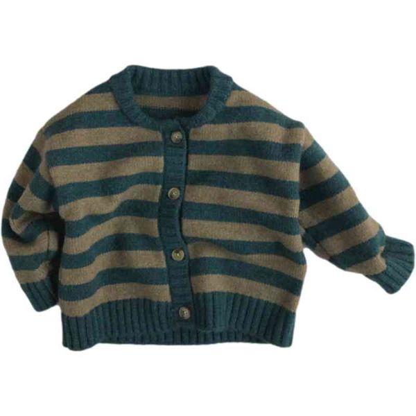 Pull pour tout-petits pull pour enfants cardigan en coton rayé bleu col rond à simple boutonnage 210515
