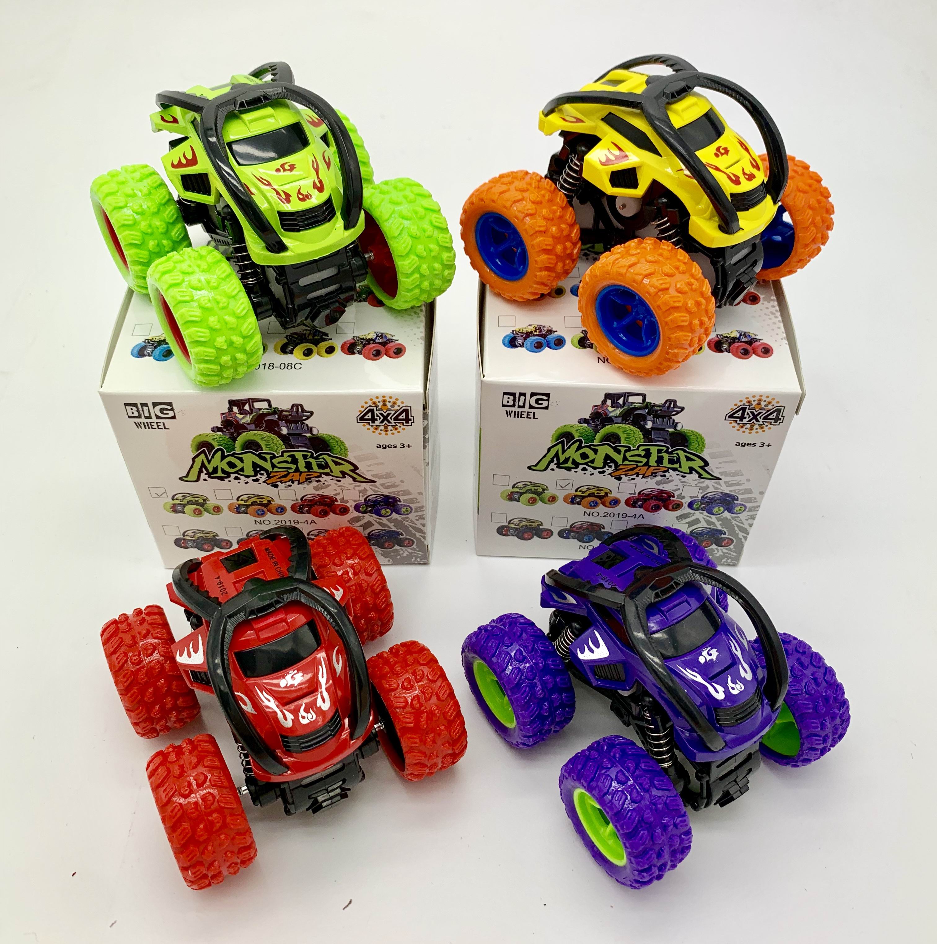 Peuterspeelgoed Paascadeaus Duwen en gaan voertuig Monstertrucks 4WD Wrijvingsaangedreven speelgoedauto Inertie Draaiend Kinderen Verjaardag Kerstmis Feestartikelen Cadeau 3 jaar oud