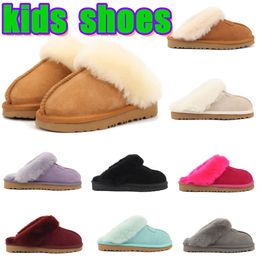 Peuter ugglies pluisje ja slide sandalen baby australië funkette slippers kinderen schoenen jongens meisjes schapenvacht suède kinderen platform shearling bont glijbaan