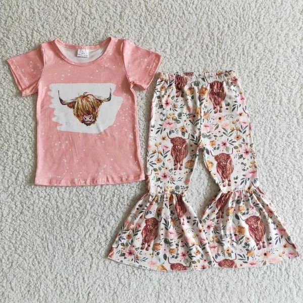 Enfant en bas âge Western Cow Boy Cow Girl Floral Bell Pantalon Enfants Bébé Fille Boutique Fleur Tenue En Gros Automne Printemps Enfants Vêtements