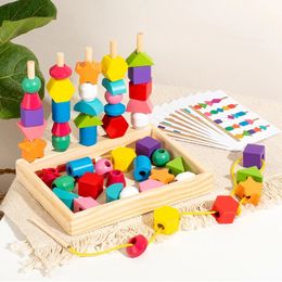 Jouets Montessori en bois pour tout-petits, bloc d'empilage de séquençage, forme assortie, perles de laçage, filetage, motricité fine, jouets pour enfants 240129