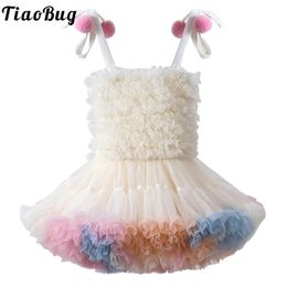peuters baby meisjes zoete prinses tutu jurk gesmokt lijfje met ruches elastische taille tule mesh jurken voor bruiloft verjaardagsfeestje 240325