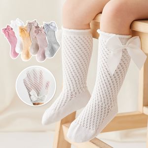 Chaussettes longues avec nœud pour bébé fille, chaussettes hautes en maille, Style maille, bas respirants pour enfants, 20220225 H1