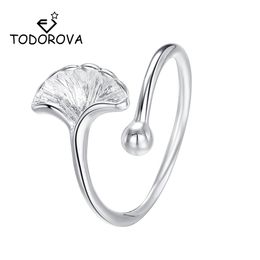 Todorova delicate ginkgo blad ringen zilveren kleur verstelbare ringen schattige plant bladeren voor vrouwen bruiloft sieraden