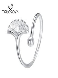 Todorova-anillos delicados de hoja de Ginkgo para mujer, anillos ajustables de Color plateado, hojas de plantas bonitas, joyería de boda 4963783