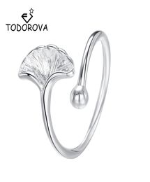 Todorova Delicate Ginkgo Bladringen Zilver Kleur Verstelbare Ringen Schattige Plant Bladeren voor Vrouwen Bruiloft Sieraden4734424