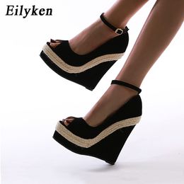 Toe Eilyken Platform Brand Sexy Peep Cendges Sandales High Heels Femme Paille Summer Séniture de cheville Chaussures 2 69