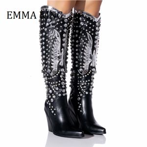 Toe Embellifhed Sexy Point Western Femmes Cour 716 Talons Botines de Mujer Autumn Cowboy High Boots High Boots 230807 239