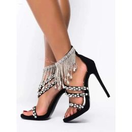 Toe Fringe Rhinestone Sandals Bling Open Crystal Stiletto Heels zomer sexy dames schoenen casual feestontwerper z 89c