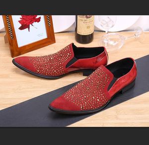 Toe echte puntige kristallen feestjurk mannen bruiloft formeel lederen schoenen mode oxfords plus size size