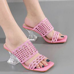 Talons d'orteil tisser carré les femmes hautes grandes tailles pompes chaussures pantoufles glisses femelles occasionnelles en dehors de l'été 2022 Nouvelles sandales T221209 115