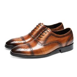 Toe Lacet Up Point Oxford Cowhide Casual Leather Spring and Automne Men Business Formal Party Men's Brogue 1AA21 1296