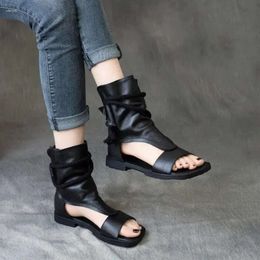 Toe Open Birkuir Sandals Top Boots for Women Summer Hollow Out Beach Flats de cuero genuino LAD F1B