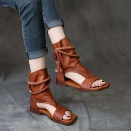 Toe Open Birkuir Sandals Top Boots for Women Summer Hollow Out Beach Flats de cuero genuino LAD 9C0