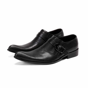 Toe puntige mode gespogjurk zwarte echte lederen schoenen mannen zacht comfortabel zapatos hombre