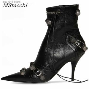 Toe Punk Decoration Femmes Point Motal Motorcycle Botines Mujer Boots de cheville Femmes Tassel High Heels Chaussures T230824 272