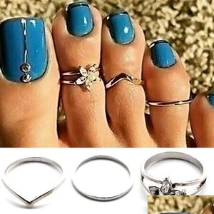 Anillos del dedo del pie 3pcs Sier Set para la playa Joyería del cuerpo sexy Women309G Entrega de gota Dhflo