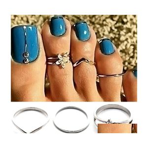 Bagues d'orteil 3 pièces ensemble d'argent pour la plage bijoux de corps Sexy femmes livraison directe Dh4Gm