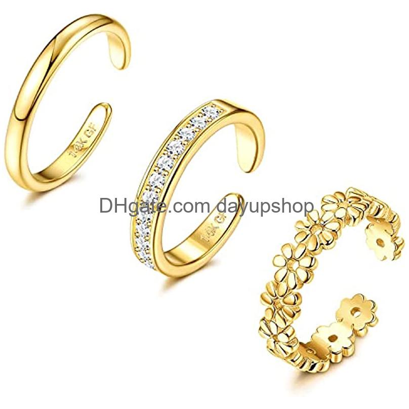 Anelli di punta piena set per donne 14k oro oro regolabile semplice anello fiorito di fiori estivi Gioielli Delivery Otjvt