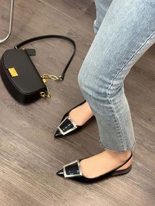 Teen sandalen metaal puntige buckle dames slingback hoge hakken enkelband pompen ondiepe schoenen voor vrouwen zapatos mujer 660 96666