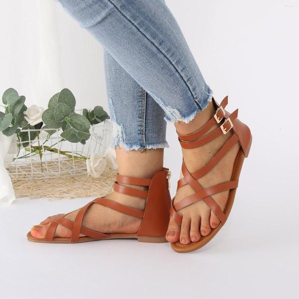 Style de sandales des orteils Lady Bohemian folk rétro Chaussures d'été sans talon Étudiant décontracté talons perl romains pour les femmes