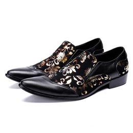 Toe Slip pointé sur l'homme robe formelle masculine Paty Prom chaussures Locs en cuir authentique en cuir à la main