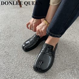 Toe Split Flats Femmes Dress Fashion Slip on Casual Loafer Chunky Heel British Oxford Shoes Automne Footwear Zapatos de Mujer 2 86