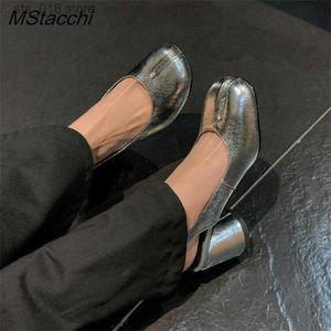 Toe Women Split Robe Pompes en cuir véritable talon rond Brand d'été Sier Designer Sandals 2023 Slingback Shoes T 782F