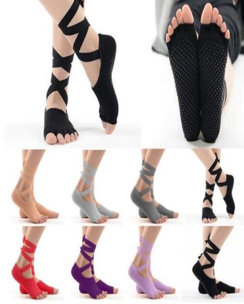 Chaussettes à poignée de barre de yoga et de pilates de style ballet sans orteils avec bas antidérapants Chaussettes à orteils de danseur Black3344028