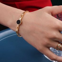 Tofflo roestvrijstalen sieraden zwarte schaal met acht zircons en ingelegde lente armband elegante armband voor vrouwen BSZ152 Q0717