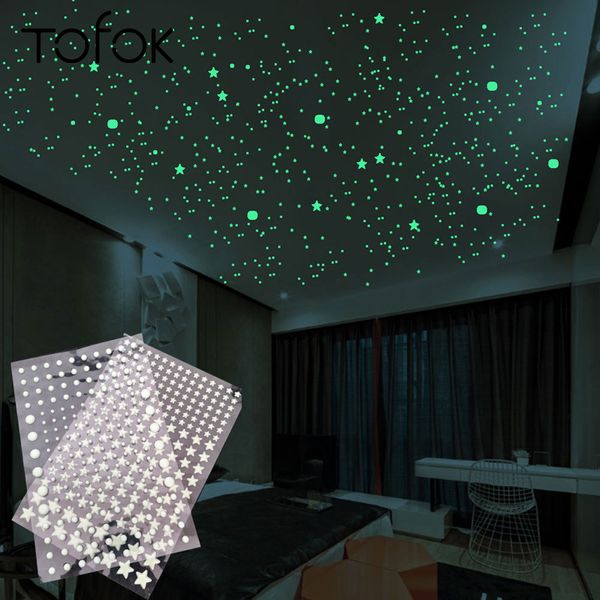 3D Bubble 202 unids/set estrellas puntos pegatina de pared luminosa DIY dormitorio niños habitación calcomanía brillan en la oscuridad fluorescente decoración del hogar