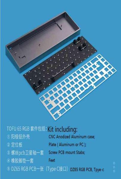 TOFU65 swap PCB boîtier en aluminium DZ65 RGB 68 kit de clavier mécanique de KBDFANS TOFU 653831704