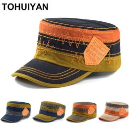 Tohuiyan Classic Mens Flat Top Cap Cadet Patrol Bush hoed 100% gewassen katoenen leger petten voor vrouwen herfst zomer militaire hoeden 220819