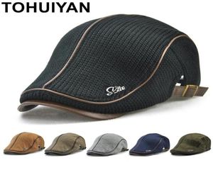 TOHUIYAN tricoté laine casquette gavroche hommes hiver chapeau chaud pour homme facture visière casquettes plates Boina Cabbie chapeaux classique Baker Boy chapeau 2012168888732