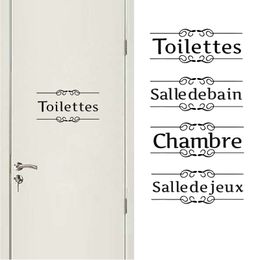 Toilet badkamer slaapkamer speelkamer ingang borden deur stickers voor huizendecoratie diy vinyl muur kunst woord stickers Franse versie