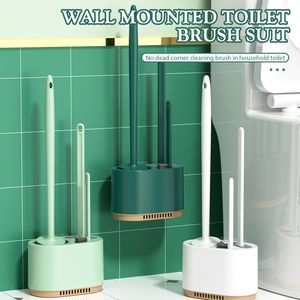 Toiletborstelhouders 3-in-1 Wandgemonteerde toiletborstel en houderset met lange steel Schone borstel zonder dode hoek Badkamerproducten Toiletborstel 230926