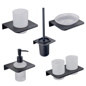 Toiletborstelhouders Aluminium toiletborstelhouder Zwarte dubbele bekerhouder Glazen beker Zeepbakje Houder Lotiondispenser Wandmontage badkamer 231013