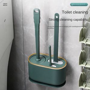Toilet Brushes Holders Brush Silicone Free Wall Mounted Multifunctional Three Piece Cleaning Tools with Bracket Home Bathroom Accessories Sets 231019