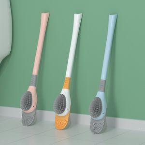 Supports de brosses de toilette mignon brosse de toilette en silicone intelligent et ensemble de support poinçon gratuit accessoire de toilette mural WC brosse de nettoyage pour nettoyer la salle de bain 230629