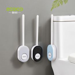 Toiletborstelhouders Ecoco Zachte TPR-siliconenkop Toiletborstel met houder Wandmontage Badkamergereedschap Geen dode platte kop Flexibele borstels WC-accessoire 230926