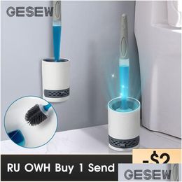 Soportes de cepillos para el inodoro gesew recarga líquido cepillo de mando de mango largo herramientas de limpieza montadas en la pared accesorios de baño de arte