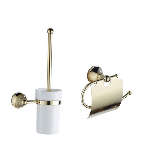 Soportes para escobillas de baño, cepillo de limpieza de oro pulido, juego de accesorios de baño, soporte para rollo de papel de pared, barra de anillo de toalla de latón macizo