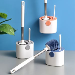 Toiletborstels houders siliconen toiletborstel met houder set met lange handronde ronde tpr reinigingsborstels witte wand gemonteerd afvoer WC badkameraccessoires 220902