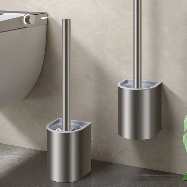 Porte-brosses de toilette Espace Porte-brosse de toilette en aluminium mural sans perçage Outils de nettoyage de salle de bain verticaux Accessoires de salle de bain gris 231024