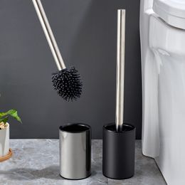 Porte-brosse de toilette style porte-brosse noir en acier inoxydable intelligent debout longue poignée nettoyage tête en silicone souple TPR 230726