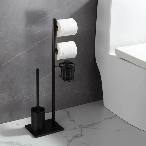Porte-brosses de toilette Brosse de toilette Porte-serviettes en papier de sol Ménage salle de bain étanche papier toilette rouleau papier vertical intégré support de rangement 231013